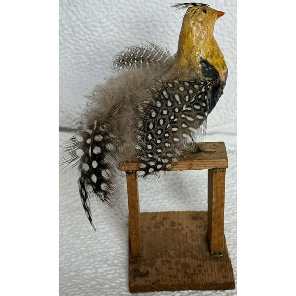 Antique German Made Paper Mache Bird Possibly Sandgrouse Real Feathers Wood Base - Picture 6 of 14